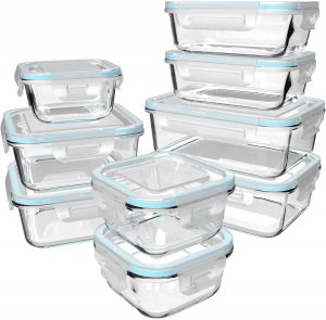 Stacked glass food storage containers